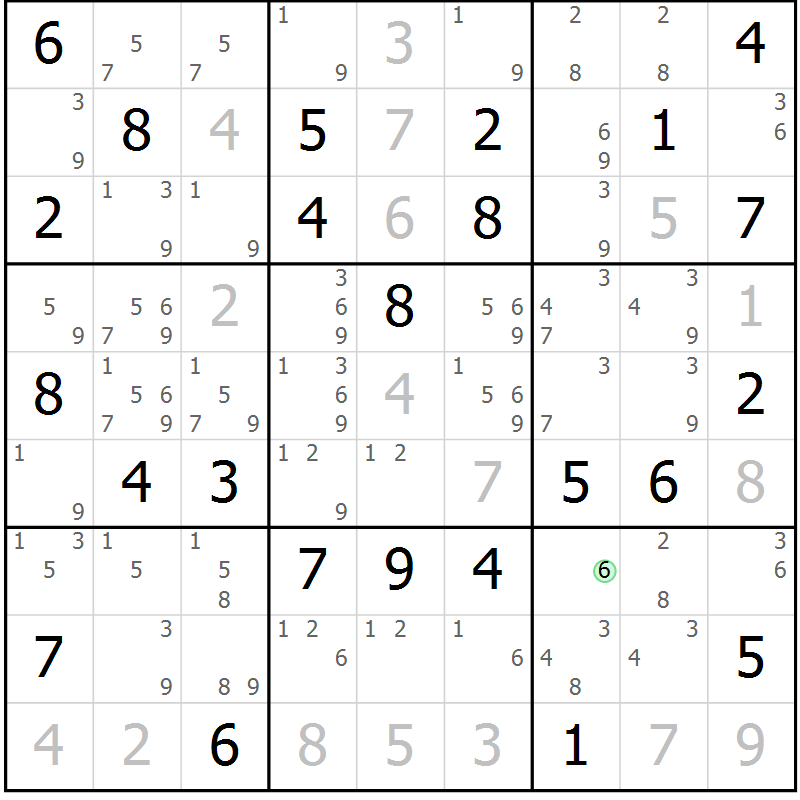 Position des candidats pour la solution de la Gr 42 page 45 du magazine de sudoku Virtuose n° 109