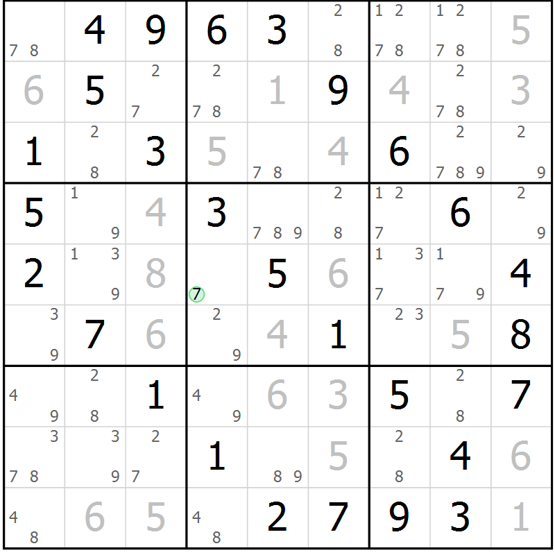 Position des candidats pour la solution de la Gr 43 page 46 du magazine de sudoku Virtuose n° 109