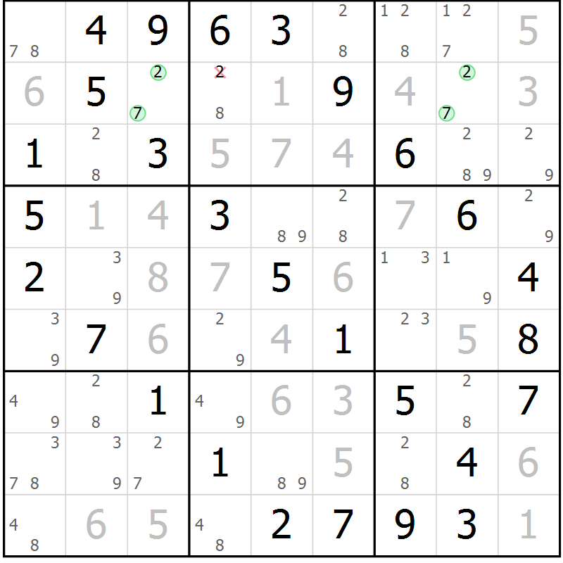 Position des candidats pour la solution de la Gr 43 page 46 du magazine de sudoku Virtuose n° 109