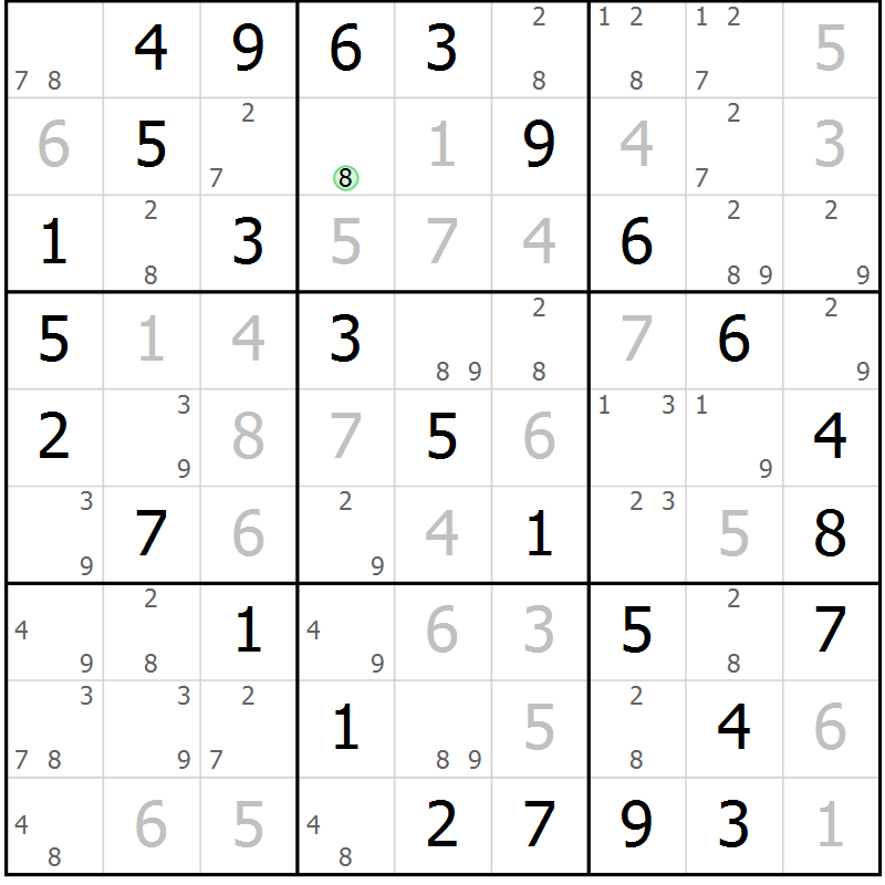 Position des candidats pour la solution de la Gr 43 page 46 du magazine de sudoku Virtuose n° 109