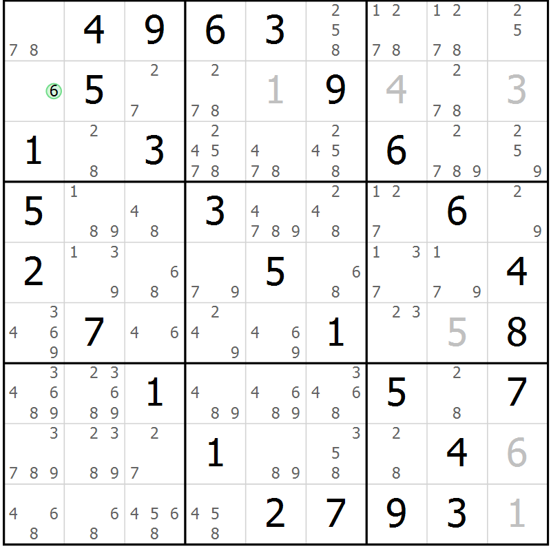 Position des candidats pour la solution de la Gr 43 page 46 du magazine de sudoku Virtuose n° 109