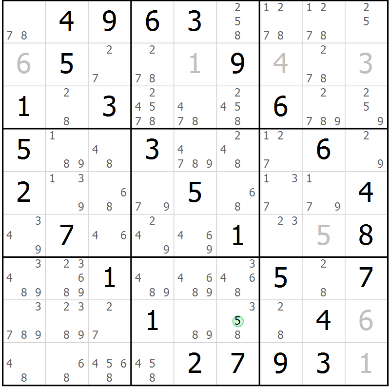 Position des candidats pour la solution de la Gr 43 page 46 du magazine de sudoku Virtuose n° 109