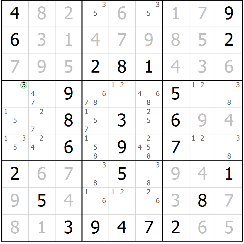 Position des candidats pour la solution de la Gr 44 page 47 du magazine de sudoku Virtuose n° 109