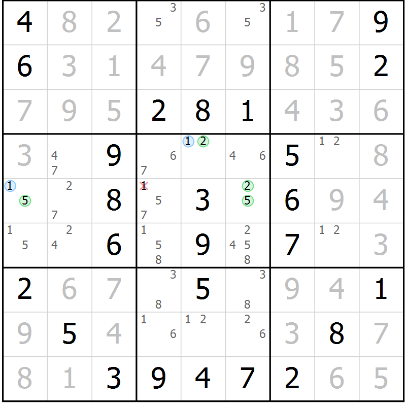 Position des candidats pour la solution de la Gr 44 page 47 du magazine de sudoku Virtuose n° 109