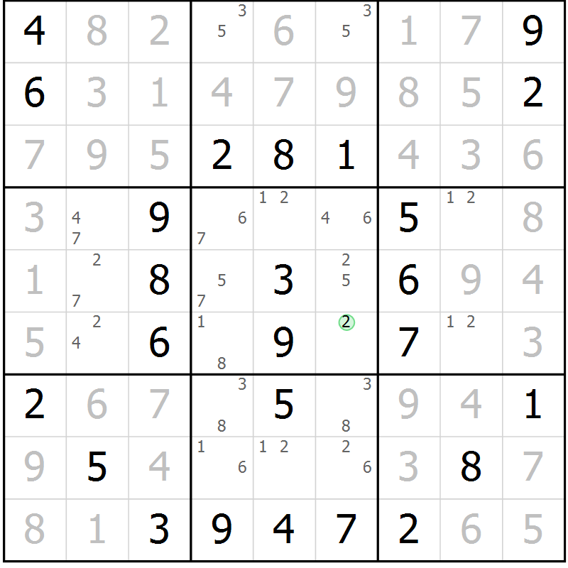 Position des candidats pour la solution de la Gr 44 page 47 du magazine de sudoku Virtuose n° 109
