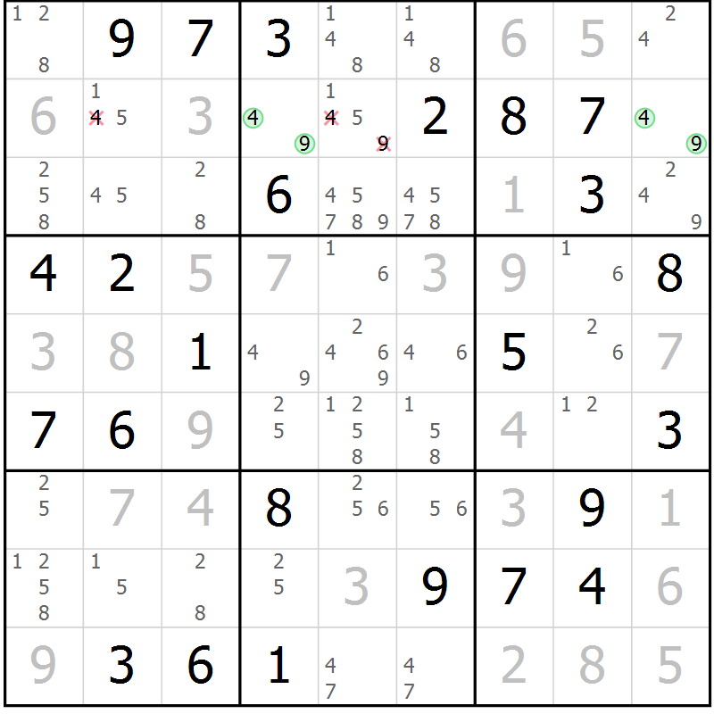 Position des candidats pour la solution de la Gr 45 page 48 du magazine de sudoku Virtuose n° 109