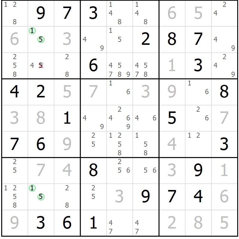 Position des candidats pour la solution de la Gr 45 page 48 du magazine de sudoku Virtuose n° 109