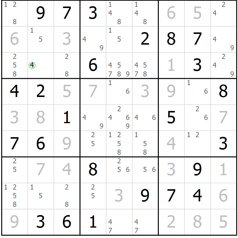 Position des candidats pour la solution de la Gr 45 page 48 du magazine de sudoku Virtuose n° 109
