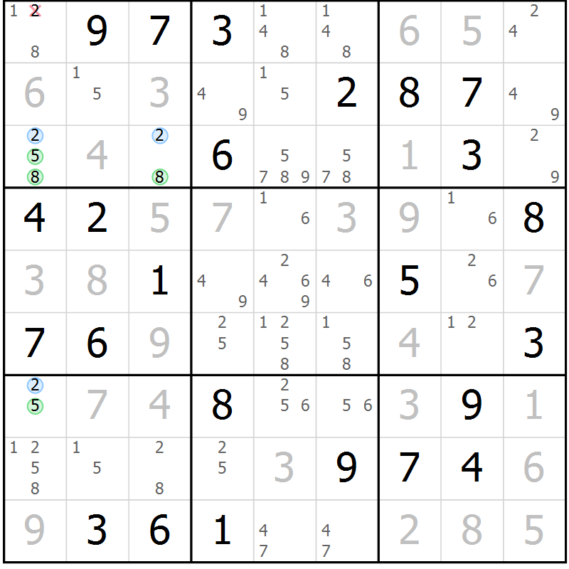 Position des candidats pour la solution de la Gr 45 page 48 du magazine de sudoku Virtuose n° 109