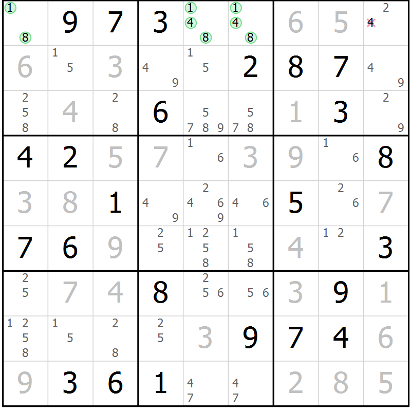 Position des candidats pour la solution de la Gr 45 page 48 du magazine de sudoku Virtuose n° 109