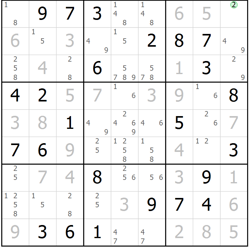 Position des candidats pour la solution de la Gr 45 page 48 du magazine de sudoku Virtuose n° 109