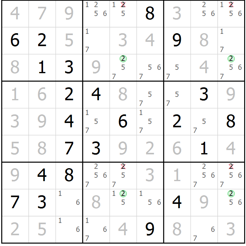 Position des candidats pour la solution de la Gr 46 page 49 du magazine de sudoku Virtuose n° 109