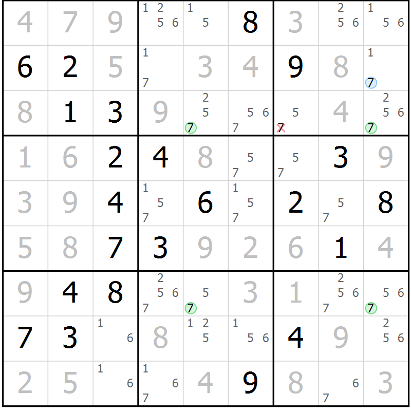 Position des candidats pour la solution de la Gr 46 page 49 du magazine de sudoku Virtuose n° 109