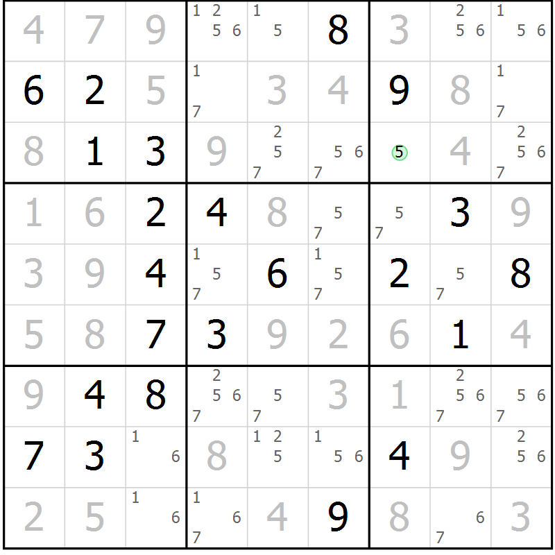 Position des candidats pour la solution de la Gr 46 page 49 du magazine de sudoku Virtuose n° 109