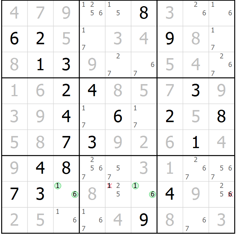 Position des candidats pour la solution de la Gr 46 page 49 du magazine de sudoku Virtuose n° 109