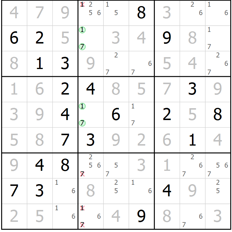 Position des candidats pour la solution de la Gr 46 page 49 du magazine de sudoku Virtuose n° 109