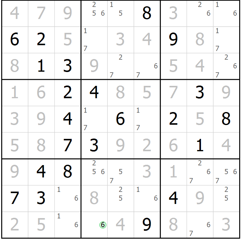 Position des candidats pour la solution de la Gr 46 page 49 du magazine de sudoku Virtuose n° 109