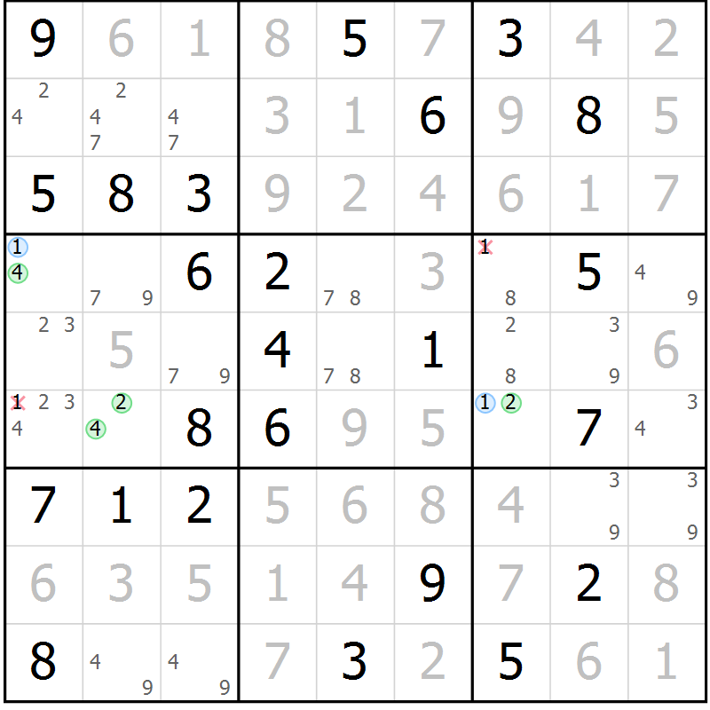Position des candidats pour la solution de la Gr 47 page 50 du magazine de sudoku Virtuose n° 109