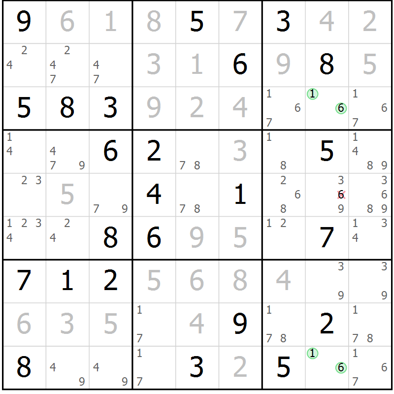 Position des candidats pour la solution de la Gr 47 page 50 du magazine de sudoku Virtuose n° 109