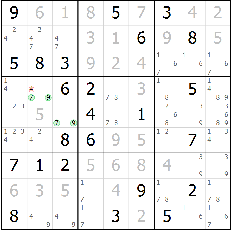 Position des candidats pour la solution de la Gr 47 page 50 du magazine de sudoku Virtuose n° 109