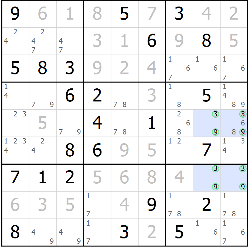 Position des candidats pour la solution de la Gr 47 page 50 du magazine de sudoku Virtuose n° 109