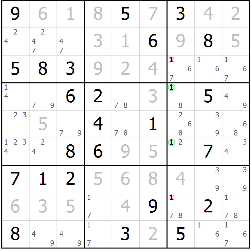 Position des candidats pour la solution de la Gr 47 page 50 du magazine de sudoku Virtuose n° 109