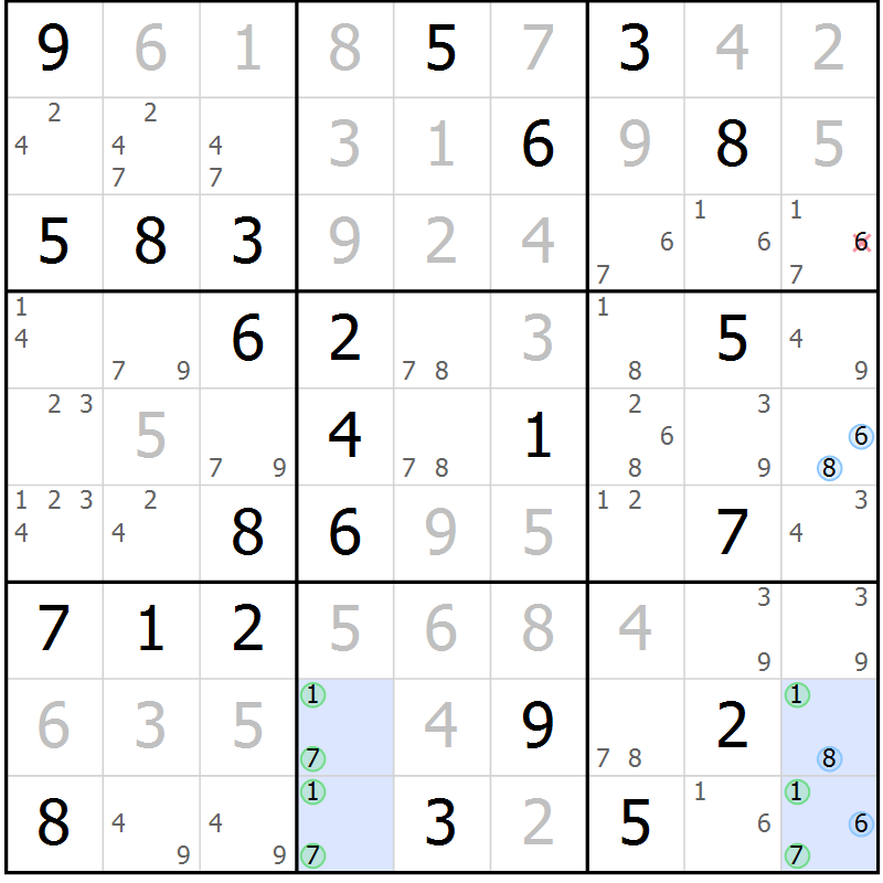 Position des candidats pour la solution de la Gr 47 page 50 du magazine de sudoku Virtuose n° 109