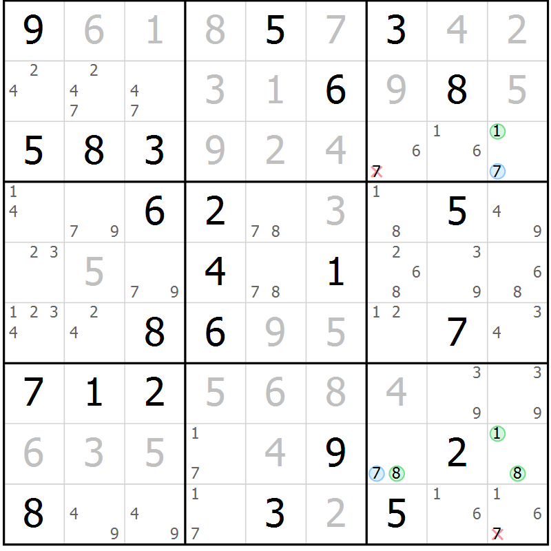 Position des candidats pour la solution de la Gr 47 page 50 du magazine de sudoku Virtuose n° 109