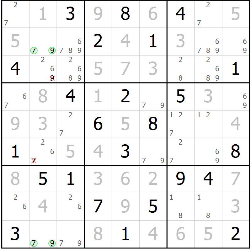 Position des candidats pour la solution de la Gr 48 page 51 du magazine de sudoku Virtuose n° 109