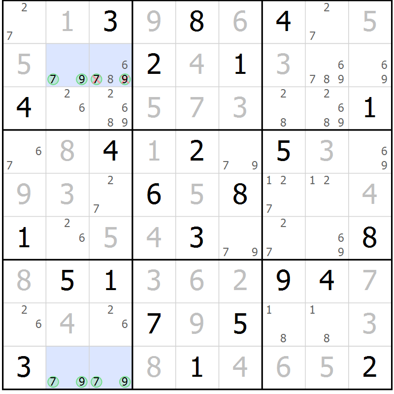 Position des candidats pour la solution de la Gr 48 page 51 du magazine de sudoku Virtuose n° 109