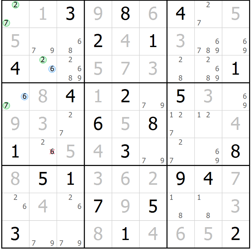 Position des candidats pour la solution de la Gr 48 page 51 du magazine de sudoku Virtuose n° 109