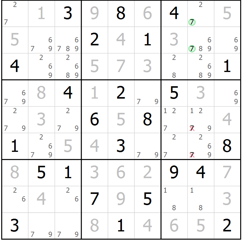 Position des candidats pour la solution de la Gr 48 page 51 du magazine de sudoku Virtuose n° 109