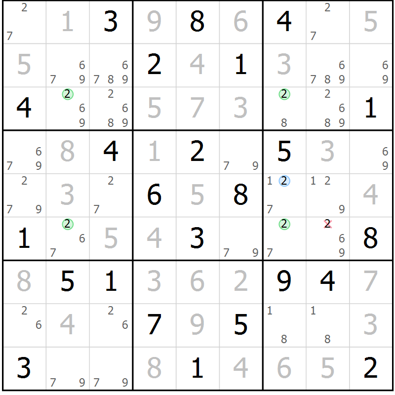 Position des candidats pour la solution de la Gr 48 page 51 du magazine de sudoku Virtuose n° 109
