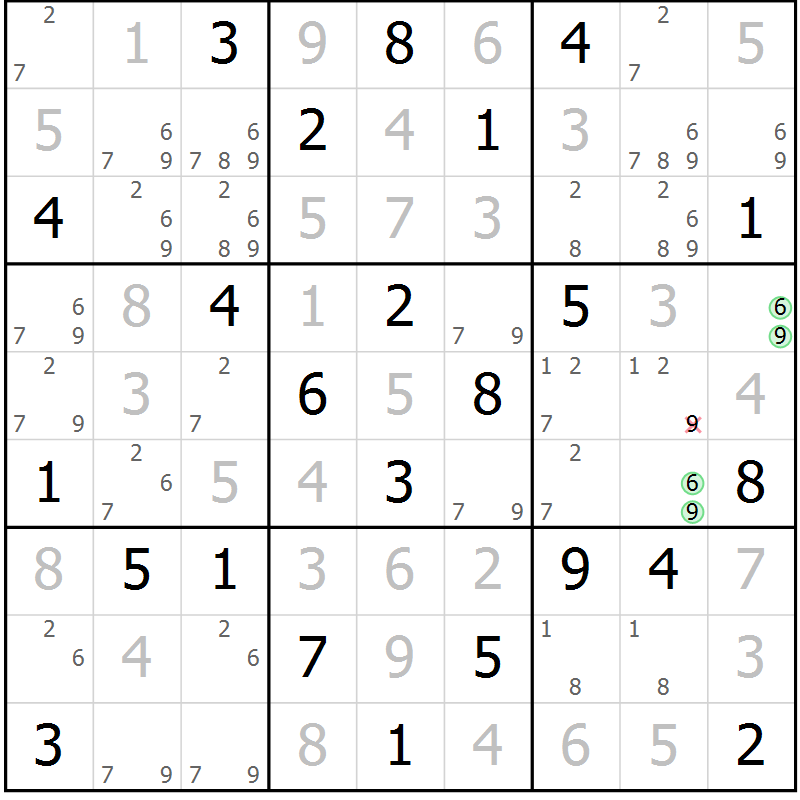 Position des candidats pour la solution de la Gr 48 page 51 du magazine de sudoku Virtuose n° 109