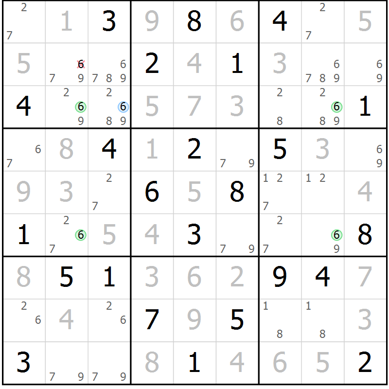 Position des candidats pour la solution de la Gr 48 page 51 du magazine de sudoku Virtuose n° 109