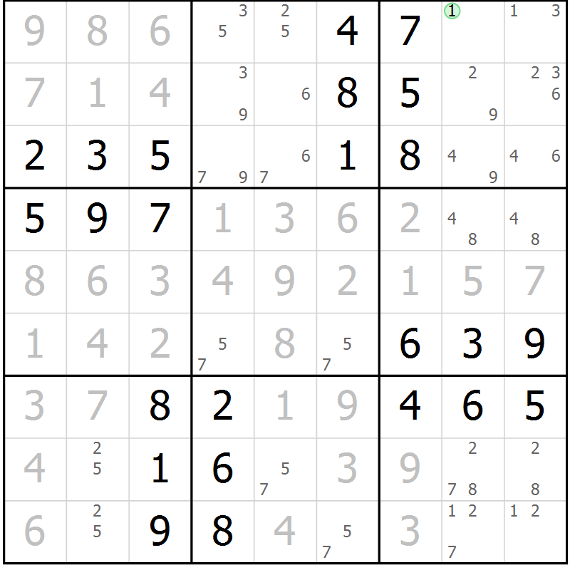 Position des candidats pour la solution de la Gr 49 page 52 du magazine de sudoku Virtuose n° 109