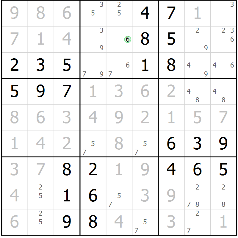 Position des candidats pour la solution de la Gr 49 page 52 du magazine de sudoku Virtuose n° 109