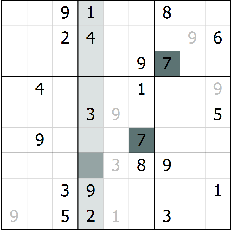 Position des candidats pour la solution de la Gr 5 page 8 du magazine de sudoku Virtuose n° 109