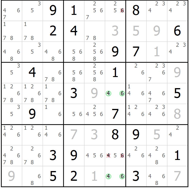 Position des candidats pour la solution de la Gr 5 page 8 du magazine de sudoku Virtuose n° 109