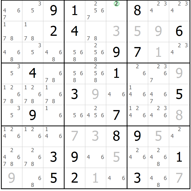 Position des candidats pour la solution de la Gr 5 page 8 du magazine de sudoku Virtuose n° 109