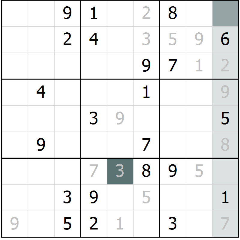 Position des candidats pour la solution de la Gr 5 page 8 du magazine de sudoku Virtuose n° 109