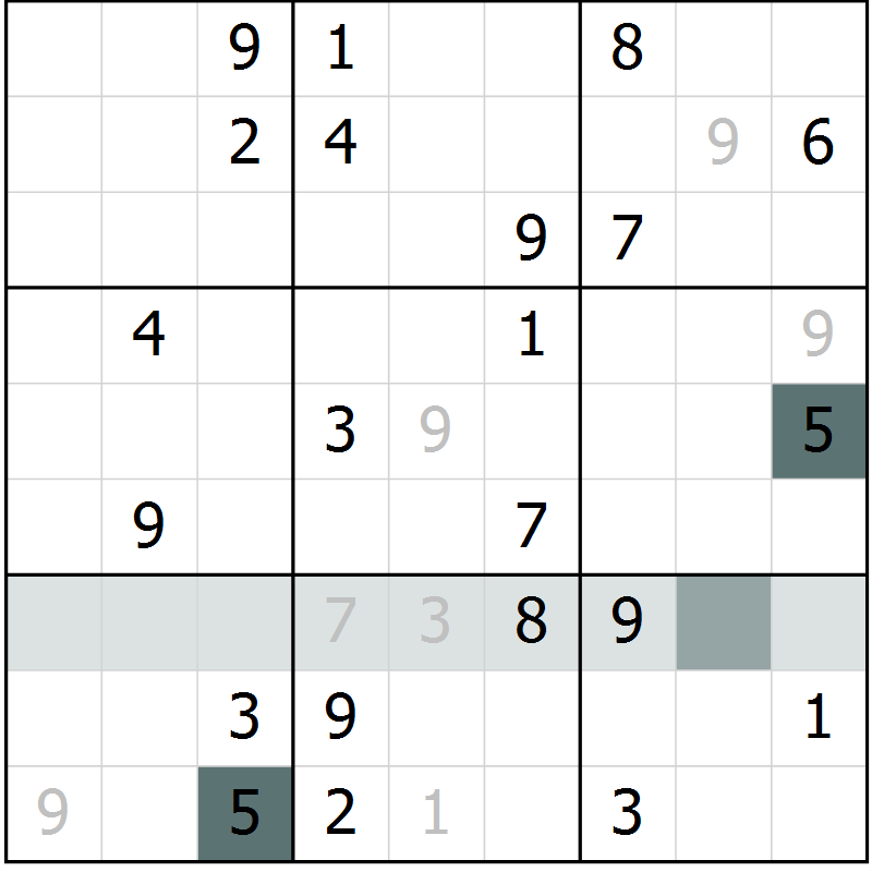 Position des candidats pour la solution de la Gr 5 page 8 du magazine de sudoku Virtuose n° 109