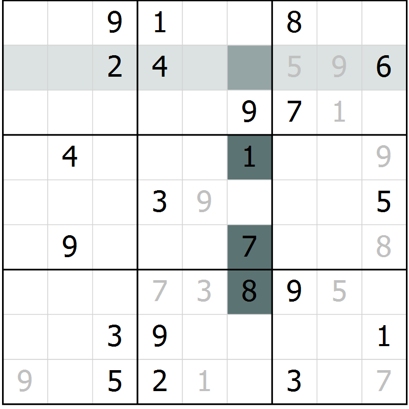 Position des candidats pour la solution de la Gr 5 page 8 du magazine de sudoku Virtuose n° 109