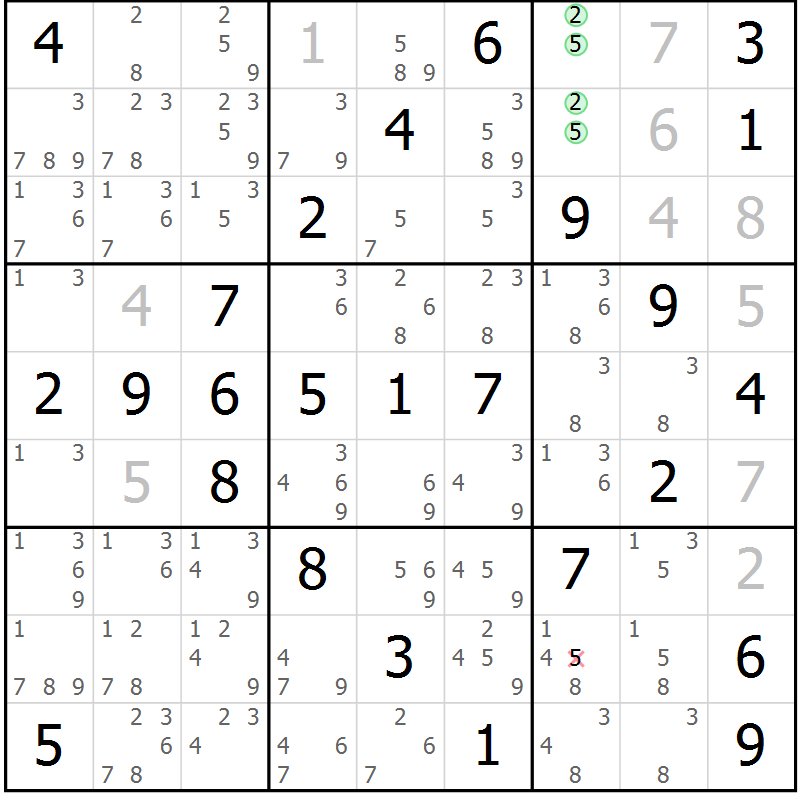 Position des candidats pour la solution de la Gr 50 page 53 du magazine de sudoku Virtuose n° 109