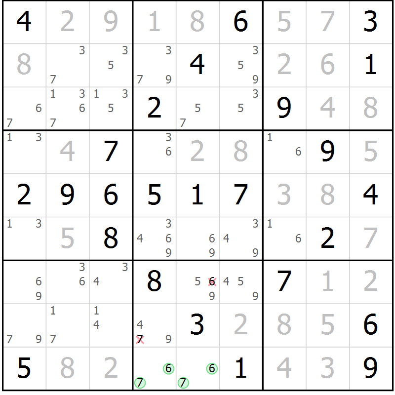 Position des candidats pour la solution de la Gr 50 page 53 du magazine de sudoku Virtuose n° 109