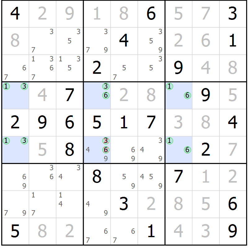 Position des candidats pour la solution de la Gr 50 page 53 du magazine de sudoku Virtuose n° 109