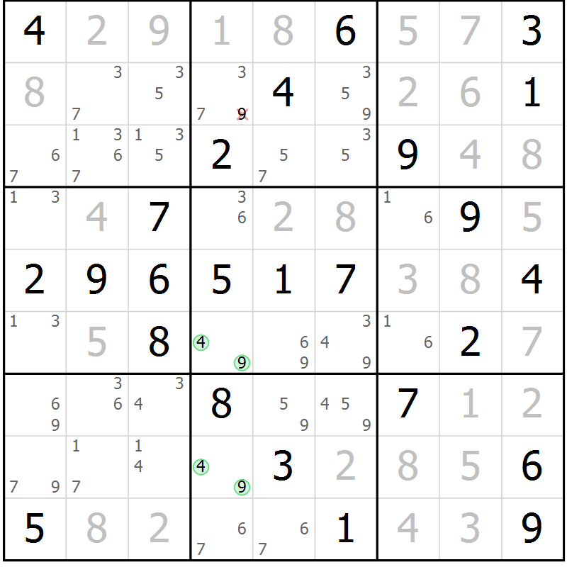 Position des candidats pour la solution de la Gr 50 page 53 du magazine de sudoku Virtuose n° 109
