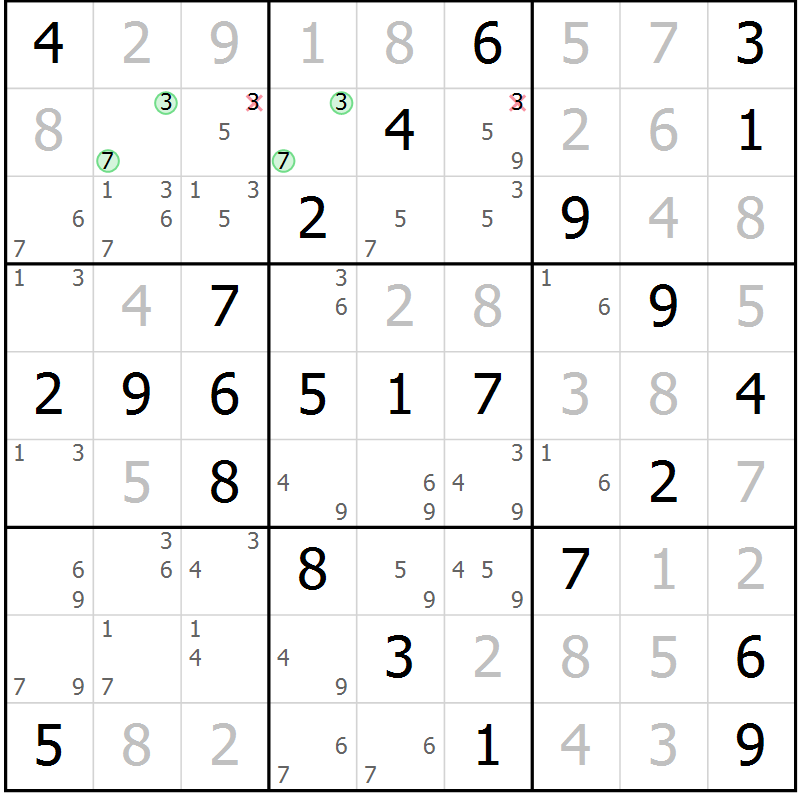 Position des candidats pour la solution de la Gr 50 page 53 du magazine de sudoku Virtuose n° 109
