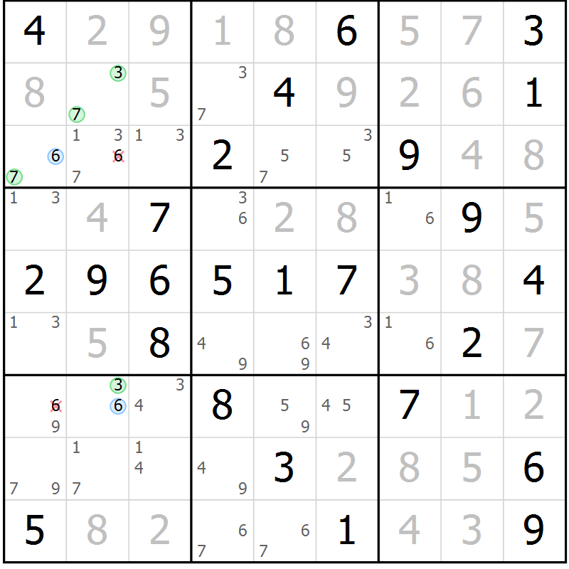 Position des candidats pour la solution de la Gr 50 page 53 du magazine de sudoku Virtuose n° 109