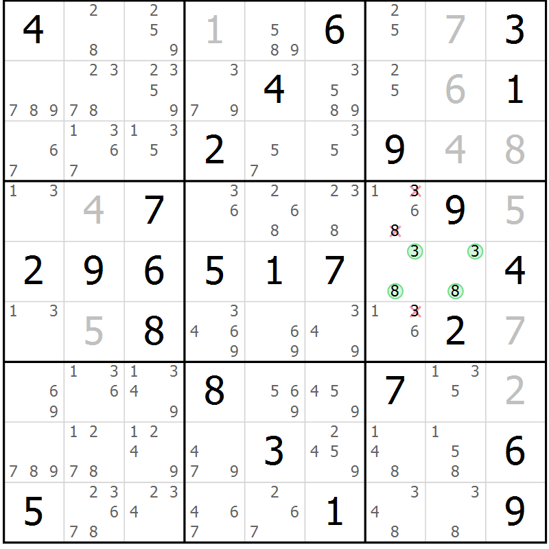 Position des candidats pour la solution de la Gr 50 page 53 du magazine de sudoku Virtuose n° 109